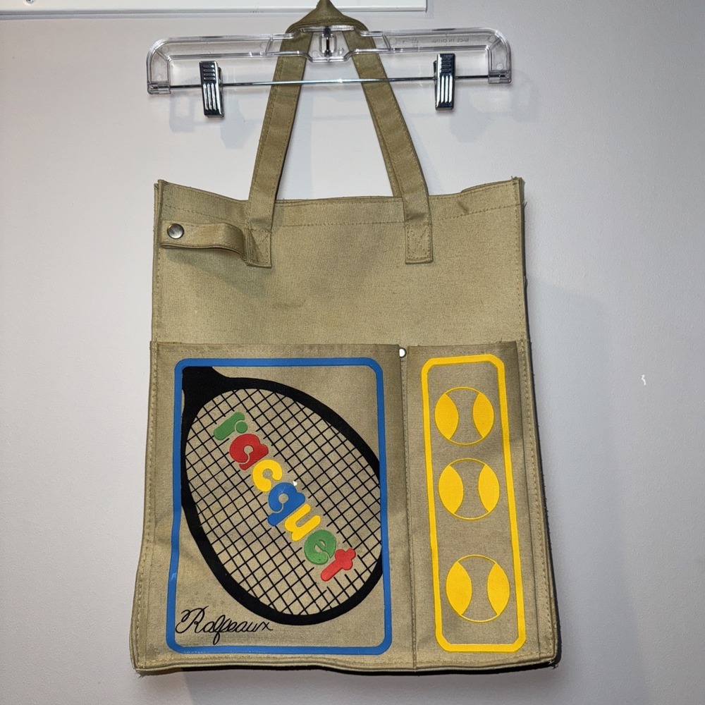 Vintage 60s 70s Racquet Ball Print Canvas Tote Bag Sport Mr Ralph Ralfeaux NWOT*